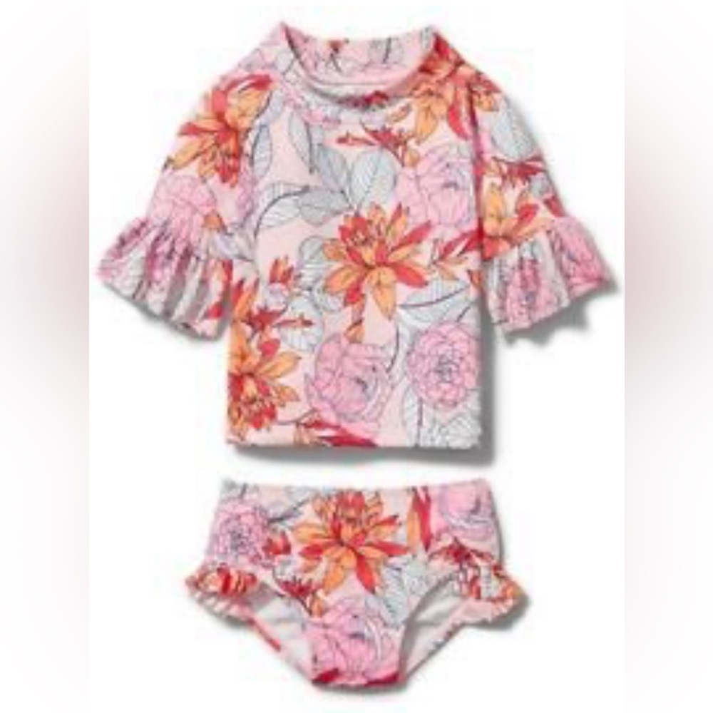 Janie and Jack Pink Floral Rashguard Set